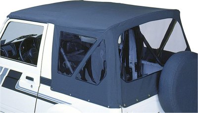 Pavement Ends P855113315 Replay Soft Top - Black denim, Vinyl Coated Polyester and Cotton, Without Frame (Requires Factory Frame), Direct Fit